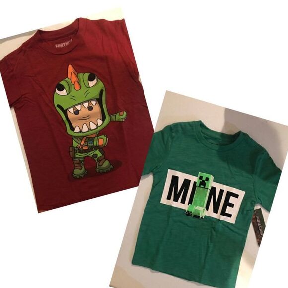 Minecraft T-Shirt MINE & Fortnite Rex Flossing XS Set of 2 - Picture 1 of 7